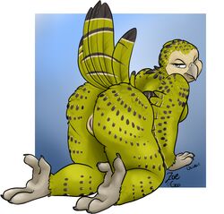 2015 4_fingers 4_toes all_fours anthro arm_tuft ass avian beak bedroom_eyes bent_over big_butt biped bird black_feathers black_spots black_stripes blue_background border breasts butt_focus claws countershade_face countershading digitigrade dipstick_tail eyelashes feather_tuft feathers female full-length_portrait green_feathers grey_beak grey_eyes half-closed_eyes humanoid_hands kakapo looking_at_viewer looking_back multicolored_feathers multicolored_tail non-mammal_breasts oli_snowpaw outside_border overweight overweight_female parrot portrait presenting presenting_hindquarters presenting_pussy pussy raised_tail rear_view seductive sideboob signature simple_background smile solo spots stripes tan_countershading tan_feathers toes tuft white_background