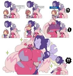 1boy 2d 2d_(artwork) 2d_artwork 2girls arm_fur belly belly_button big_breasts big_female big_hips big_thighs bigger_female black_eyes breast_expansion breast_growth breast_growth_(enlargement) breasts breasts_bigger_than_head breasts_out brown_hair bursting_breasts casualdemo child_bearing_hips choker cleavage clothed clothing cowboy_shot curvaceous curvaceous_female curvaceous_figure curvy curvy_body curvy_female curvy_figure curvy_hips dialogue ditto ditto_(pokemon) ditto_(pokemon_pokopia) ditto_copied_person english english_dialogue english_text expansion expansion_sequence female female_focus fur game_freak genderswap_(mtf) giant_female giantess giantess_growth gigantic_breasts gigantic_thighs gigantification gothic_taco growing growth growth_sequence hourglass_figure huge_breasts huge_hips huge_thighs hyper hyper_breasts large_breasts large_female large_hips large_thighs larger_female light_skin long_hair macro macro_anthro macro_female male_to_female massive_breasts midriff mini_giantess navel nintendo overflowing_breasts peace_sign pink_body pink_hair pink_skin pokémon_(species) pokemon pokemon_(species) pokemon_pokopia pokopia rule_63 short_female short_hair shorter_female size_difference small_female smaller_female speech_bubble stomach straight_hair tall_female taller_female text thick thick_hips thick_legs thick_thighs thigh_expansion thigh_growth thighs thighs_bigger_than_head thighs_bigger_than_torso tinkaton tinkmaster transformed_ditto twintails underboob v very_long_hair voluptuous voluptuous_female wide_hips