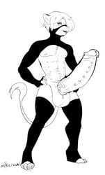 clothing feline femboy genital_piercing legwear male male_only mammal milkcrown monochrome multi_nipple nipples penis penis_piercing piercing solo standing stockings testicles vein