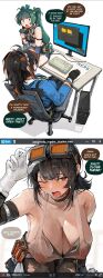 alterkyon black_hair computer english_dialogue english_text grace_howard huge_breasts qingyi_(zenless_zone_zero) see-through see-through_clothing sweat sweaty sweaty_breasts zenless_zone_zero zhu_yuan
