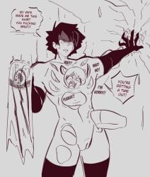 absorption absorption_vore badbitchdicey black_hair catgirl cuntboy cuntboy/male eldritch eldritch_abomination eldritch_being eldritch_horror eldritch_humanoid extra_eyes half_naked latex latex_gloves latex_thighhighs lord_oblivion_(badbitchdicey) male_focus obi_(badbitchdicey)