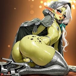 1boy 1femboy ai_generated black_spots blush bubble_butt changedlater chastity_cage choker cloak curvy earrings eyeliner eyeshadow feet femboy flat_chest freckles girly gith githyanki gloves green_skin hair_ribbon hood_up hooded_cloak humanoid kneeling lace_trim large_ass large_ears leaking_precum lifting_clothing lipstick long_eyelashes looking_back_at_viewer makeup male male_only narrow_waist nipple_pasties panties platform_heels plump_lips pointy_chin pointy_ears ponytail seductive_smile shiny_skin silver_clothing silver_eyes sissy skinny solo spots spots_(marking) stockings sweat sweaty thick_thighs transgender transgender_male trap wavy_hair wide_hips winged_eyeliner