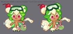 cherry cookie cookie_run cookie_run_kingdom cookie_run_ovensmash devsisters first_porn_of_character footwear_only goggles_on_head green_hair melon_soda_cookie no_clothes red_eyes spine2d two_angles wearing_footwear