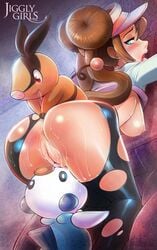 ass blue_eyes blush breasts brown_hair dat_ass double_bun female hair_bun high_resolution jiggly_girls nintendo nipples oshawott pantyhose pokemon pokemon_(species) pokemon_bw pokemon_bw2 pokephilia reiq rosa_(pokemon) source_request sweat tepig tied_hair torn_clothes torn_pantyhose twintails uncensored vagina visor_cap