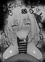 1boy 1girls :>= ahoge bare_shoulders big_penis black_and_white blush breasts censored cissia_(zenless_zone_zero) dark-skinned_male dark_skin detailed_background drooling eyelashes fellatio female heart heart-shaped_pupils hoyoverse human indoor inside interracial interspecies kurotama long_hair looking_at_viewer male male_pov oral oral_sex penis ponytail room saliva shiny shiny_skin sketch sound_effects squatting sweat text tongue tongue_out vein veins veiny veiny_penis zenless_zone_zero