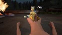 2015 3d anthro applejack_(mlp) breasts campfire cum cumshot duo equine faceless_male female foot_fetish footjob forest fox_whisper85 friendship_is_magic half-closed_eyes human large_breasts male mammal my_little_pony nipples nude orgasm penis pov scout sex straight team_fortress team_fortress_2 tree