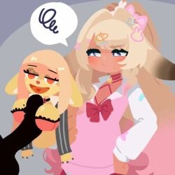 animated annoyed blonde_hair blush eyebrows_visible_through_hair funny gif hair_ornament hand_puppet handjob indie_virtual_youtuber male_silhouette paizuri penis_silhouette puppet purple_eyes secretly_loves_it shibi_cottonbum shibi_cottonbum_(2.0) silhouette tan-skinned_female tan_skin unique ventriloquist virtual_youtuber