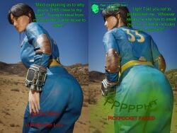 1girls 3d ass ass_focus blender butt_focus closing_eyes clothed dominant ella_purnell fallout fallout_(series) fallout_(tv_series) fart fart_cloud fart_fetish farting farting_at_viewer female female_only femdom looking_at_viewer lucy_maclean multiple_images pip-boy solo solo_female text theblendertaper vault_suit