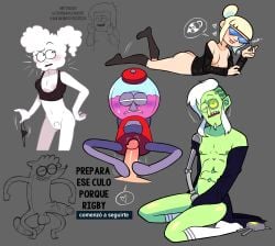 2026 2girls 4boys animate_inanimate anthro benson benson_dunwoody blu-ray_(regular_show) bottomless cartoon_network cartoony cel_shading cloudy_jay cyborg footjob furry gay gay_sex grey_background gumball_machine heart huge_cock humanoid humanoid_genitalia itamigao living_cloud meme_reference motion_lines multiple_images muscle_man_(regular_show) no_background no_pants non-human pinup pose posing raccoon regular_show rigby_(regular_show) self_upload signature simple_background solo_female solo_focus solo_male spanish_text techmo text text_bubble toony yaoi