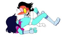 ambiguous_gender ass axeyopissum black_hair blue_body blue_hair blue_nipples blush clothed clothing creature darkner deltarune deltarune_chapter_2 hair hair_between_eyes hair_over_eyes human humanoid intersex kris_(dark_world_form) kris_(deltarune) kris_female_(deltarune) lightner male male_penetrating male_penetrating_intersex melting moan nipples penis semi_nude sex simple_background simple_shading sketch spamton_g_spamton sweat sweatdrop undertale_(series) white_body