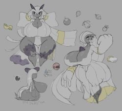 1girls 3girls character_design cleavage different_ass_sizes different_breast_sizes digital_drawing_(artwork) fan_character game_freak gamefreak gardevoir grey_body kirlia large_ass large_breasts large_hands long_dress long_sleeves massive_ass massive_breasts nintendo nipple_bulge oc pokemon pokemon_oc purple_eyes purple_skin ralts self_upload short_hair shortstack size_comparison thick_thighs twintails whirlie-wheelie whirlzie white_dress white_hair