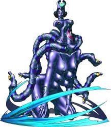 atlus blue_skin deity demon four_eyes goddess gold_eyes golden_eyes hands_on_knees headgear kazuma_kaneko kneeling megami_tensei mesopotamian_mythology milf monster_girl multiple_arms multiple_breasts multiple_eyes multiple_limbs naked nude official_art shin_megami_tensei smile smiling tentacles tiamat tiamat_(shin_megami_tensei) yellow_eyes