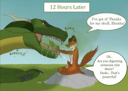 anthro anthro_only bodily_fluids canine ejaculation female fox post-vore smelly_mouth vomit vore zhanka