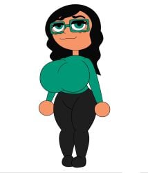 1girls big_breasts black_hair breasts clothed clothing cropped cropped_image edit edited female female_only fingerless freckles glasses green_clothing green_eyes huge_breasts mii nintendo no_background onyx_twilight removed_background round_breasts round_hands setaishia_(onyx_twilight) smug smug_expression smug_smile solo tagme