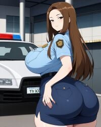 ai_generated ass_bigger_than_head breasts breasts_bigger_than_head brown_eyes brown_hair bubble_butt butt_crack cop covered_breasts curvy_body curvy_female curvy_figure curvy_hips curvy_thighs fat_ass female female_only hand_on_ass huge_ass huge_breasts long_hair looking_at_viewer mature mature_body mature_female mature_woman milf mommy mommy_kink original_character pokerh police police_uniform policewoman seductive_body thick_thighs thighs tight_clothing tight_skirt voluptuous voluptuous_body voluptuous_female voluptuous_milf