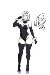boruto:_naruto_next_generations bunny_costume bunny_girl bunny_tail bunnygirl bunnysuit closed_mouth clothed clothed_sex clothing dominant dominant_female dominated domination elbow_gloves embarrassed female female_only gloves heels high_heels latex latex_clothing latex_gloves latex_legwear latex_stockings latex_suit latex_thighhighs legwear naruto naruto_(classic) naruto_(series) pink_heels pink_high_heels simple_background standing tsunade white_background white_body white_skin