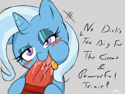 blush dialogue erection fellatio female friendship_is_magic mrmilky my_little_pony open_mouth oral penis saliva sex simple_background trixie_(mlp) vein