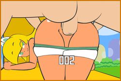 1boy 1girls animated blonde_hair clothes dark_skin doggy_style female from_behind green_hair hair koopa koopa_girl looking_behind male mario_(series) minus8 minus8_(smb_enemies) nintendo noko_(minus8) penis pussy sex shiny shorts straight super_mario_bros. tank_top testicles thighs uncensored vaginal_penetration