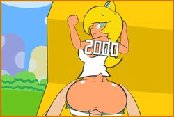 1boy 1girls animated anus ass ass_shake blonde_hair bouncing_ass bouncing_breasts breasts clothes doggy_style female from_behind green_eyes jiggle koopa koopa_girl looking_behind male mario_(series) minus8 minus8_(smb_enemies) nintendo noko_(minus8) penis pov pussy sex shorts straight super_mario_bros. tail tank_top uncensored vaginal_penetration