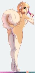 2017 anthro areola ass blush bone breasts canine erect_nipples female fur furry furry_only green_eyes hair licking looking_back mammal naked nipples nude open_mouth pomeranian presenting presenting_pussy pussy rika rika_(character) sideboob simple_background solo standing tail tongue tongue_out toy