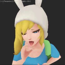 1girls 3d adventure_time animated backpack bag blonde_hair blue_eyes fellatio fionna_the_human_girl hair hood human manyakis open_mouth oral sexually_suggestive t-shirt tongue tongue_out what_if_adventure_time_was_a_3d_anime wink