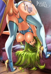 1boy 1girls ass ass_grab balls belly bent_over breasts c.c. code_geass female green_hair high_heels large_breasts long_hair male navel nipples open_mouth penis pussy reiq sex shoes testicles thigh_boots torn_clothes vaginal_penetration yellow_eyes