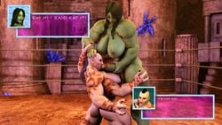 3d 4_arms balls big_breasts breasts crossover dickgirl forced forced_fellatio forced_oral futa_on_futa futa_only futanari green_skin head_grab holding_penis huge_breasts intersex marvel mortal_kombat muscle muscular_futanari nude penis_grab she-hulk sheeva squarepeg3d testicles wicked_works