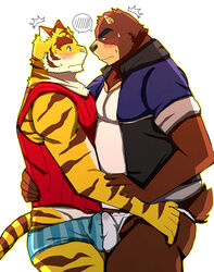 anthro bear bearlovestiger13 clothing duo feline frottage fundoshi juuichi_mikazuki male mammal morenatsu sex tiger torahiko_(morenatsu) underwear yaoi