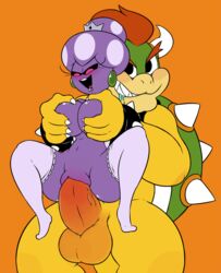 2015 2d big_balls blush bowser breast_grab crown dragon drooling hair horns huge_cock lizard male/female mario_(series) mario_and_luigi_(series) miscon nintendo penetration penis princess_shroob red_hair reptile scalie sex shell vaginal_penetration