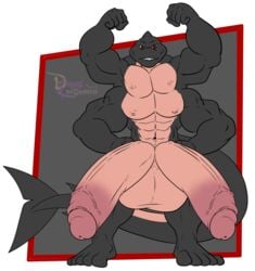 1boy 4_arms 4_nipples anthro balls big_balls darius_leodragon diphallia diphallism fish flexing half-erect huge_balls humanoid_penis hyper hyper_balls hyper_penis looking_at_viewer male male_only marine multi_arm multi_limb multi_penis muscular muscular_male pecs penis retracted_foreskin shark smile solo standing uncut vein