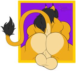 anthro ass backsack balls big_balls big_butt darius_leodragon feline hair lion male male_only mammal muscular muscular_male nude rear_view simple_background solo