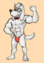 1boy abs anthro beagle bow_tie bulge canine clothed clothing dreamworks eyewear flexing glasses half-dressed jay_ward_productions male male_only mammal mr._peabody mr._peabody_and_sherman muscular rocky_and_bullwinkle simple_background solo speedo swimsuit topless wkd