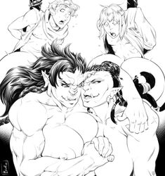 2boys 2girls all_fours biceps braid breasts buru doggy_style dreadlocks earring elf elf_male eye_patch female female/female femdom forced hair_bun harma huge_breasts human human_male humanoid jewelry larger_female long_hair m'zurga male male/female male_human/female_humanoid male_human/orc_female monochrome multiple_girls muscles muscular_female orc orc_female original_character penetration pointy_ears sex size_difference smaller_male smile straight thick tied_hair vaginal_penetration