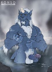 1boy abs anthro artist_website balls ballsack bathing biceps black_sclera blue_fur body_fur body_hair ear_piercing erection facial_hair feline final_fantasy final_fantasy_x foreskin foreskin_folds forge_(artist) furry_balls goatee horn humanoid_penis intact kimahri leonine leonine_tail long_hair_male male male_nipples male_only male_pubic_hair mammal mane masculine mature_male muscles muscular_male nude_male outside pecs penis piercing retracted_foreskin ring ronso_(artist) scrotum sideburns solo tail_tuft testicles thewielder toned uncut veiny_penis water white_hair yellow_eyes