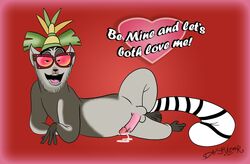 all_hail_king_julien balls bigger_version_at_the_source card crown cum datsexylemur dreamworks erection eyewear feral fur furry furry_only holidays king_julien lemur love madagascar_(series) male male_only mammal orgasm penis pose primate red_background simple_background sunglasses valentine's_day