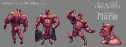 cape captaingerbear demon full-length_portrait male_only model_sheet monster muscular nipple_piercing nude penis penis_piercing piercing posing red_body red_skin standing