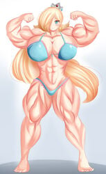 abs blonde_hair blue_eyes extreme_muscles female female_only human long_hair mario_(series) muscles muscular muscular_female nintendo princess_rosalina saintxtail solo