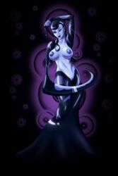 batman_(series) batman_beyond belly black_sclera blue_nipples blue_skin breasts dc dc_comics dcau female female_only front_view grey_eyes inque inverted_nipples large_breasts nipples pussy round_ears scythe solo standing