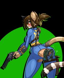 anal anthro blush breasts clothing computer electronics eyewear fallout feline female firearm furry glasses handgun helia_peppercats_(wrinklynewt) jumpsuit limebreaker mammal no_artist_signature pip-boy revolver sideboob solo vault_suit video_games weapon wristwear