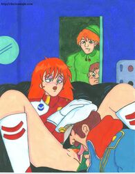 1girls breasts captain_nemo_(nadia) cunnilingus doc_icenogle female fushigi_no_umi_no_nadia gainax grandis_granva hanson human light-skinned_female light_skin long_hair male nemo_(nadia) pussy red_hair sanson sex spread_legs toonatopia uniform