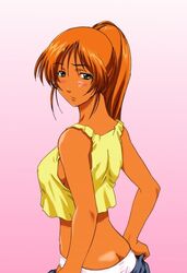 blush dark_skin dolores,_i grey_eyes looking_back no_bra noel_links orange_hair sideboob zone_of_the_enders