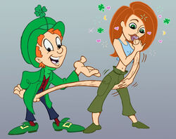 1boy 1girls crossover disney fellatio female human kim_possible kimberly_ann_possible lucky_(lucky_charms) lucky_charms male mascot oral penis public_domain straight straight_hair