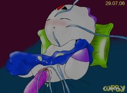 2006 blush culumon curby digimon digimon_(species) digimon_tamers furry parted_lips penetration pillow tentacle_sex white_fur