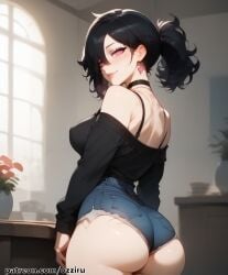 absurd_res ai_generated ashley_graves black_hair choker female goth goth_girl hi_res highres ozziru patreon pink_eyes ponytail self_upload the_coffin_of_andy_and_leyley uncensored