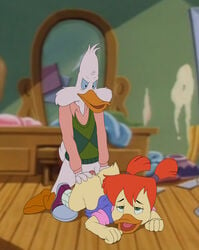 1boy 1girls anthro avian bird darkwing_duck daughter disney drake_mallard duck fat_ass father father_and_daughter female fluids gosalyn_mallard green_eyes hair incest male parent penis sex sfan straight top-down_bottom-up young