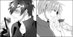 2boys fellatio gay heshikiri_hasebe male male_only monochrome multiple_boys multiple_males oral penis pov shokudaikiri_mitsutada touken_ranbu yaoi