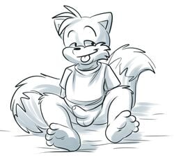 anthro balls canine clothing fox fur male male_only mammal monochrome penis roarey_raccoon shirt solo sonic_(series) tagme tails