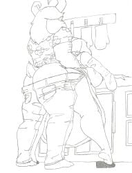 anthro anthro_on_anthro anthro_only asgore_dreemurr asgoriel ass big_breasts big_butt boss_monster bovid breasts caprine clothing duo female female_anthro female_penetrated from_behind_position fur furry furry_only goat hi_res kitchen krocialblack male male/female male_anthro mammal mature_anthro mature_female mature_male monochrome pants_down penetration sex straight toriel traditional_media_(artwork) undertale undertale_(series) unseen_female_face unseen_male_face white_body white_fur