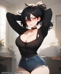 absurd_res ai_generated ashley_graves black_hair choker female goth goth_girl hi_res highres ozziru patreon pink_eyes ponytail self_upload the_coffin_of_andy_and_leyley uncensored
