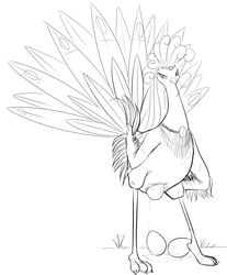 1girls artist_request avian bird chiquis egg egg_laying feathers female feral huevocartoon line_art monochrome simple_background tail_feathers un_gallo_con_muchos_huevos white_background